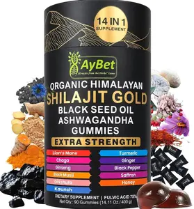Organic Himalayan Shilajit Gold Gummies for Men and Women, Black Seed Oil, Ashwagandha, Ginseng, Turmeric, Gokshura, Lion's Mane, Lab Tested, No Sugar Added, Halal, 90Gummy