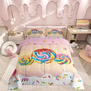 Colorful Lollipop Comforter Set,Candy Ice Cream Bedding Set for Girls Women Adult Bedroom Decoration,Kids Rainbow Bed Duvet Insert,Sweet Theme Comforter