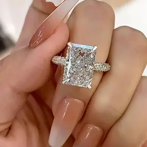 Simple and Elegant Rectangle Cut CZ Rings for Women Luxury Engagement Wedding Bridal Accessories Temperament Lady Jewelry