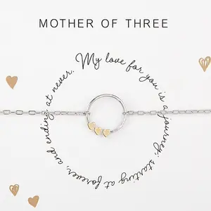 Mother's Hearts Bracelet - Elegant Silver with Gold Finish Heart Design Jewelry for Mothers of Three Gift