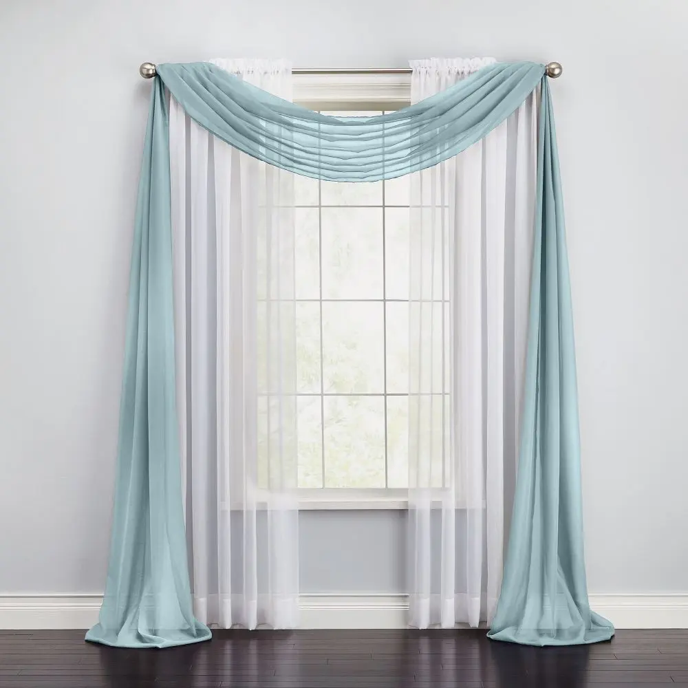 BrylaneHome BH Studio Sheer Voile Scarf Valance - 40" W 144"L Seaglass