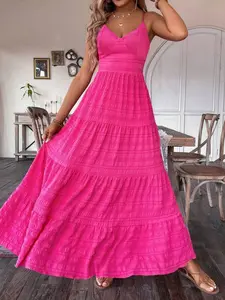 Women's Plain Tie Backless Boho Dress, Casual Sleeveless Spaghetti Strap Long Dress for Beach Holiday Vacation, Ladies Summer Clothes, Womenswear