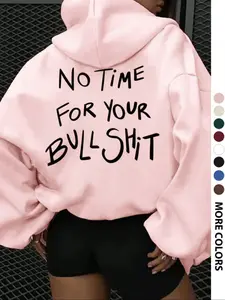 Women's Hooded Letter Print Sweatshirt, Casual Loose Fit Pocket Top, Fall & Winter Fashion, Soft Kint Fabric, Street Style