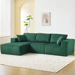 Garvee 108-inch Cloud Sectional Sofa with Chaise Lounge – Modular 3-Seat L-Shaped Design, Comfortable Plush Corduroy Sofa with Deep Seats, No Assembly Required, Green Plush Sofa
