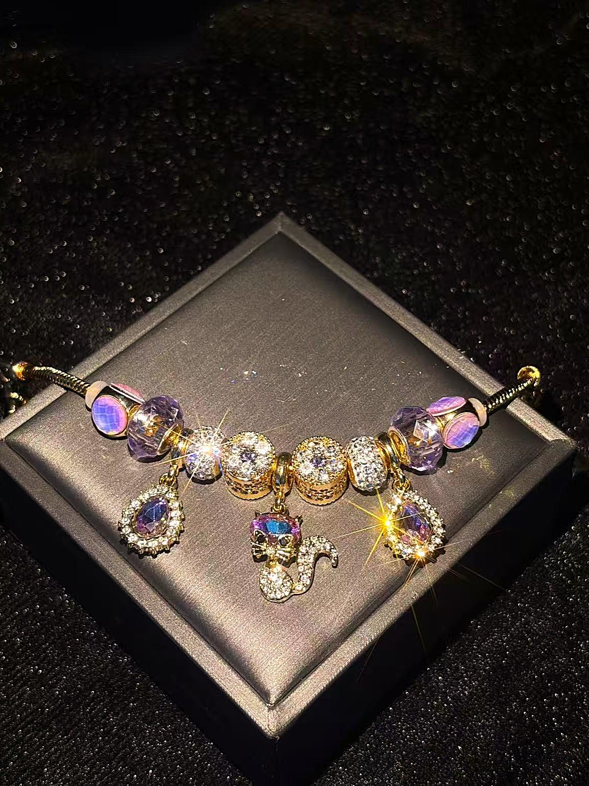 Women’s Sparkling Fox Charm Beaded Bracelet, Multicolor Crystal Rhinestone Snake Chain Bracelet, Dainty Statement Jewelry Gift for Women & Teen Girls