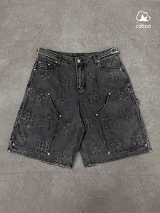y2k vintage style fashionable 3D embossed pattern loose fit denim cropped pants, casual denim shorts, street urban disco fashion, comfortable and versatile for daily wear✨