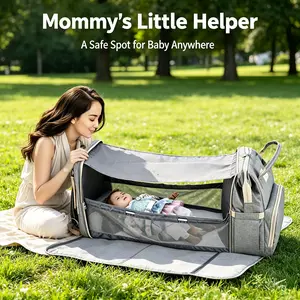 3-in-1 Diaper Backpack with Foldable Changing Station & Privacy Cover, Waterproof Large Capacity Baby Bag with USB Port, Convertible Portable Infant Bed for Newborn Nursing & Outdoor Travel Essentials