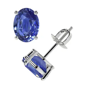 Classic Four Prong Oval Cut Blue Sapphire Stud Earrings (3.10cttw)- EBS002-8X6-AAA