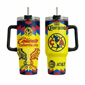 40oz Stainless Insulated Portable Water Bottle, Official Style CA Logo Yellow Drinkware with Handle, Straw and Lid, Football Fan Travel Tumbler Gift for Adults