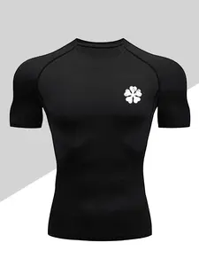 Men's Dragon Print Compression T-Shirt Workout Rash Guard, Quick-Dry Breathable Stretch Fabric, Tight-Fitting Short Sleeve Top for Fitness and Outdoor Activities