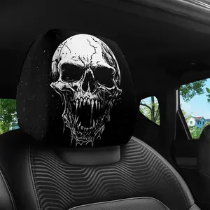 Gothic Skull Print Car Headrest Covers, Unisex All-Season Auto Accessories, Halloween Decor, Long Drive Stress Relief Gift Idea
