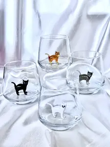 Murano Cat Wine Glass Handmade Cat Figurine Stemless Glass Gift for Cat Lovers Cat Mom Halloween Cat Spooky Cat Handmade Glass Figures Cats