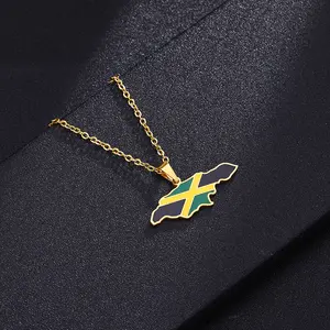 Jamaica map pendant necklace Creative map necklace oil drop geometric pendant necklace couple jewelry souvenirs no fading