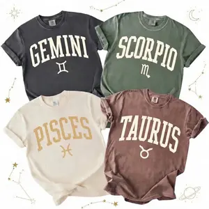 [Comfort Color] All 12 Minimalist Zodiac T-Shirt – Pisces Scorpio Gemini Taurus Astrology Sign Graphic Tee for Men and Women, Soft Horoscope Shirt, Bold College Letter Design - TrendWear USA
