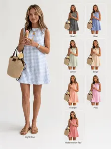 IDEALSANXUN Women's Retro Gingham Plaid Sleeveless Sundress - Crewneck/Spaghetti Strap, Cotton Casual Wear Piece, Cute Clothes for Women, Spring Summer Beach Dress with Buttons summerwins,summerwins