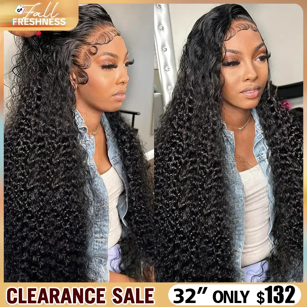 Bling Hair 32inch Kinky Curly Lace Front Wigs Human Hair Pre Plucked 180% Density 13x4 13x6 HD Transparent Lace Frontal Curly Wigs Human Hair Deep Cur