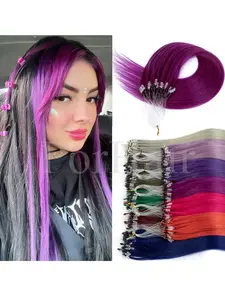 Micro Ring Hair Extensions, Colorful Blue Straight Human Hair, Fish Line Micro Beads, Natural Look, Easy to Apply