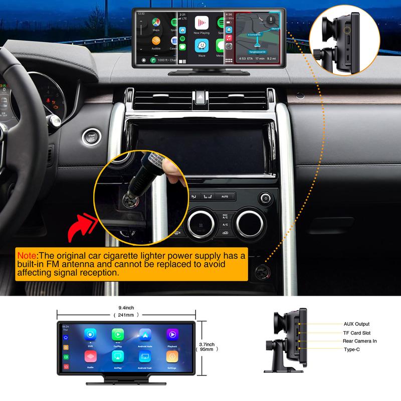 Screen 10.26" INCH Portable Car Player Carplay Android Auto Bluetooth IPS  Touch Screen Dash Cam AirPlay Android Cast  Backup Camera  Loop Recording Bluetooth  FM AUX