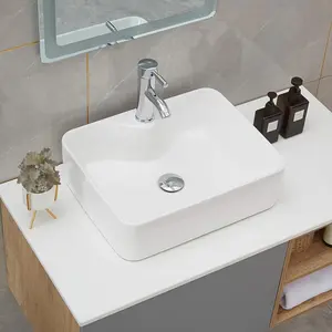 2024 1 counts 19" x 15" Countertop Rectangle Vessel Sink, Above Counter Ceramic Hand Wash Basin Vanity Sink, Bathroom Sanitary Ware Art Basin Vessel Sink Bowl, White
