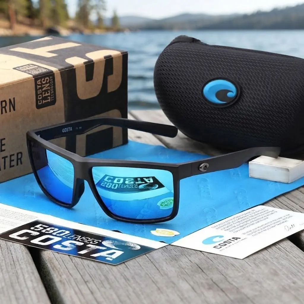 Full Box Costa Polarized Sunglasses, Square Frame UV400 Lens, Premium Outdoor Fishing Driving Sports Eyewear