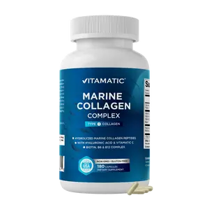 Vitamatic Marine Collagen Complex Type I – 2000 mg per Serving with Hyaluronic Acid, Vitamin C, Biotin, B6 & B12 – 180 Capsules – Non-GMO & Gluten Free, Made in USA