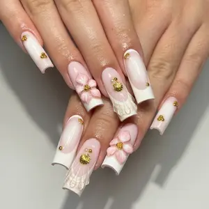 (MTO) BubbleNailArt Coastal Mermaid Blossom 3D Hand-Sculpted Flower Clear Seashell White French Handcrafted Wearable Nail Art Fashion Hand Accessories