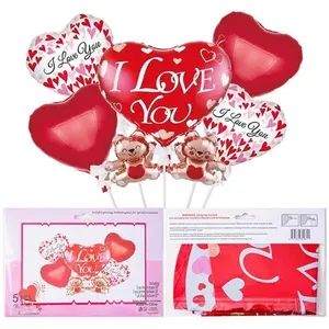 I Love You Teddy Bear Heart Balloon Set - 5 Colorful Balloons for Special Occasions - Perfect for Valentine's Day and Anniversaries