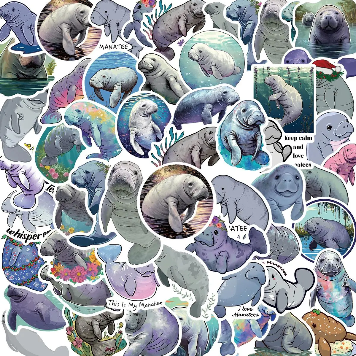 Manatee Pattern Sticker, 50pcs/set Cute Waterproof Sticker, Decorative Sticker for Water Bottle, Laptop, Skateboard, Scrapbook, Journal
