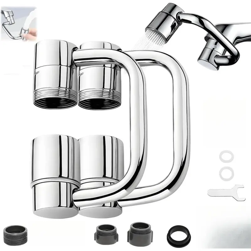 U Shape Faucet Extender - 360° Rotatable Universal Faucet Aerator Extension Attachment for Bathroom Sink & Kitchen Sink, Splash-Free Dual-Mode Flow, Easy Install with Adapters (2)