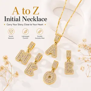2-Piece 14K Gold Plated Initial Zircon Bubble Letter Necklace Set – Dainty & Chunky Custom Alphabet Circle Pendant Necklace for Women & Men, Personalized Bling Jewelry Gift for Anniversary, Valentine’s Day, Mom & Daughter Trendy Fashion Jewelry Set