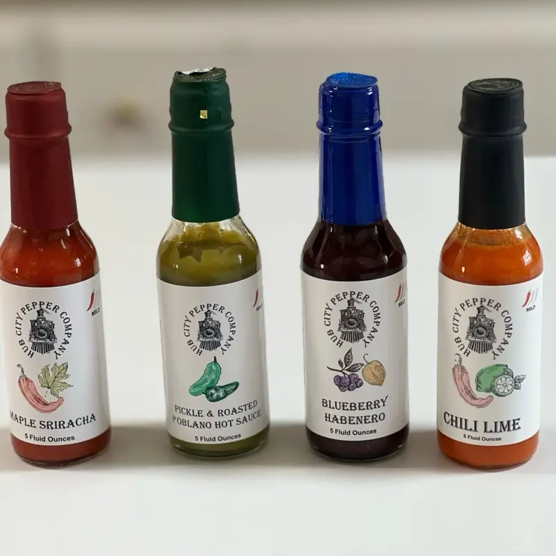 Variety Pack of 4 Hot Sauces - Chili Lime, Blueberry Habanero, Jalapeño Garlic & Lime, Maple Sriracha - Handmade Flavor Variations for Dishes