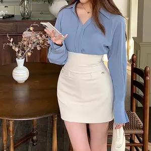 Korean High Waist Slimming Pencil Skirt Elegant A-line Short Skirt For Pear Shaped Body