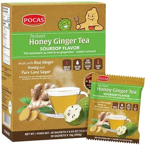Pocas Honey Ginger Instant Tea Powder, Soursop Flavor, Real Ginger Extract & Honey, Caffeine-Free Tea, 20 Packets