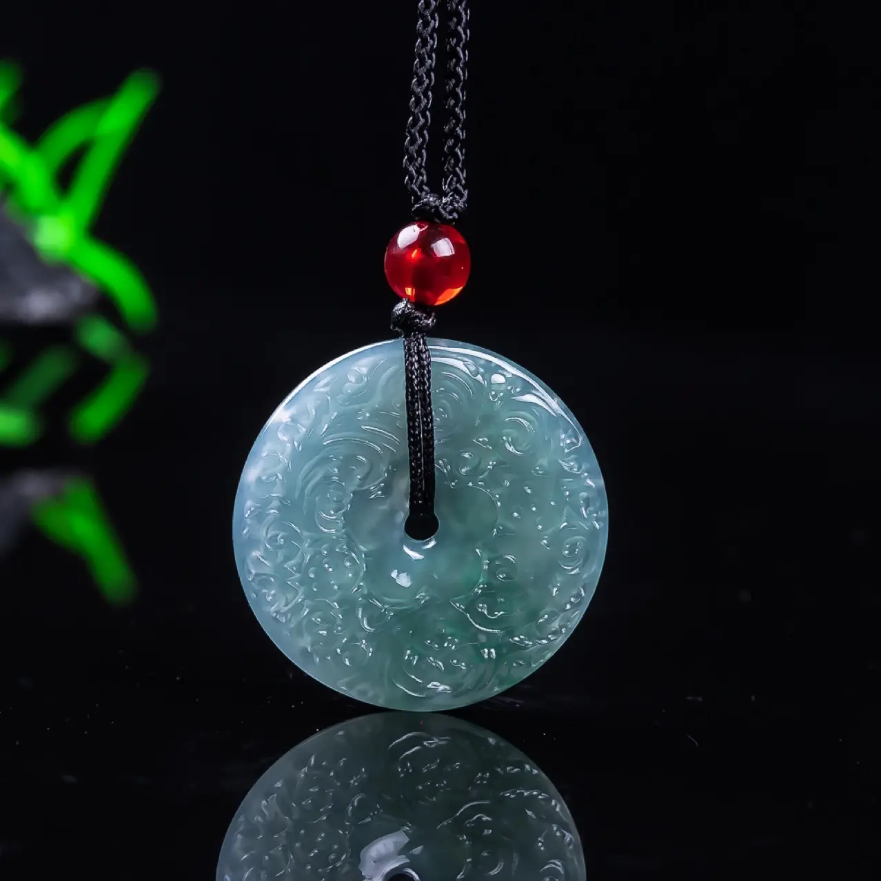 Natural A-grade Jadeite Ice Blue Water Antique-style Peace Buckle Jade Pendant for Women