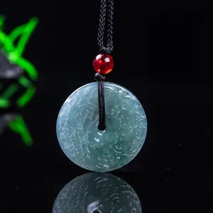 Natural A-grade Jadeite Ice Blue Water Antique-style Peace Buckle Jade Pendant for Women