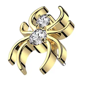 Gold PVD Widow Spider Clear CZ Titanium Threadless Top