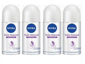 NIVEA 4PACK Roll-on Beauty Touch Sent 50ml 3en1 72 hours of Protection Antiperspirant Alcohol-Free Unisex (PURPLE 4X)