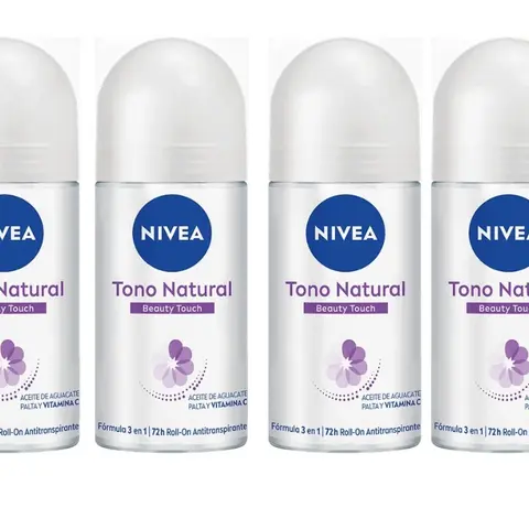 NIVEA 4PACK Roll-on Beauty Touch Sent 50ml 3en1 72 hours of Protection Antiperspirant Alcohol-Free Unisex (PURPLE 4X)