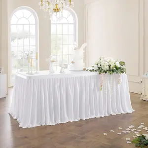 132Inch White Table Skirt for Rectangle tables 6ft/8ft, Wrinkle Resistant Pleated Ruffle Table Cloth for Banquet,Wedding,Trade,Baby Shower,Display Gift Dining Table