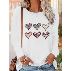 Lady's Longsleeves Vibrant Yellow Medium-Length T-Shirt - Round Neck, Breathable Soft Polyester, Leopard & Solid Heart Prints, Casual Pullover Clothes, Machine Washable, Ideal for Spring & Fall Everyday Fashion,summervibes