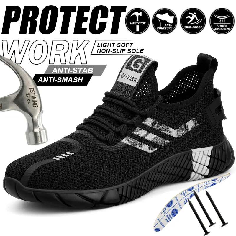 Lightweight and Comfortable Work Sneakers Men's Steel Toe Anti-Smashing Wear-Resistant Protective Safety Shoes All-Season Anti-Puncture Work Shoes for   Sites outdoor construction