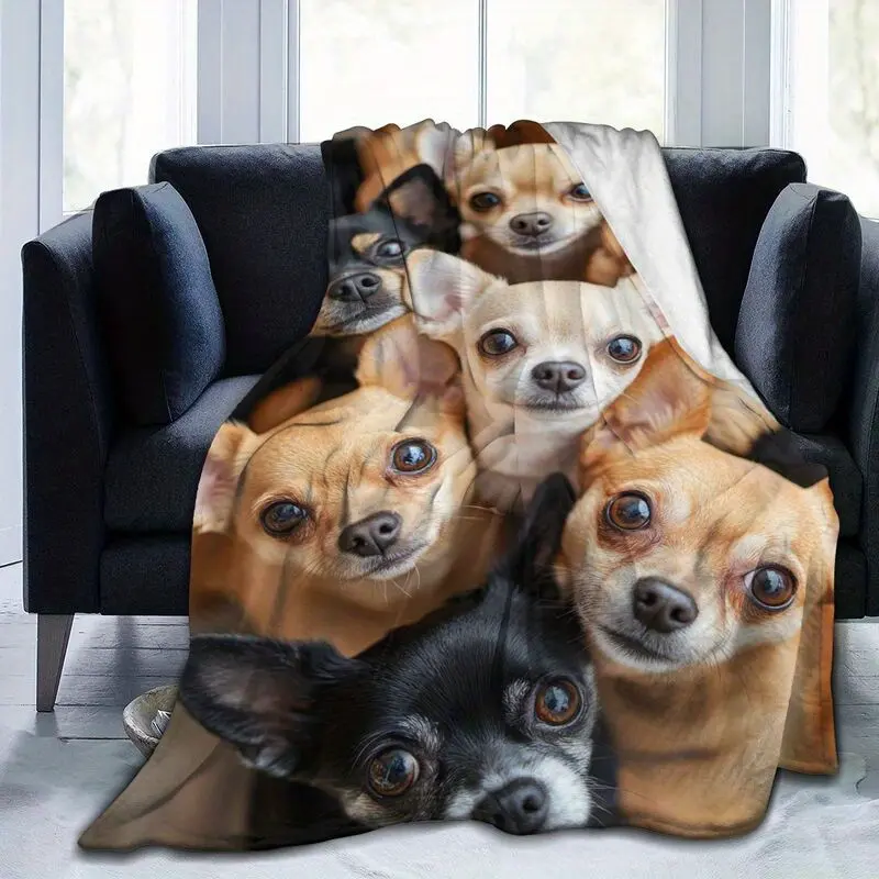 Ultra-Soft Chihuahua Print Flannel Throw Blanket - All-Season Cozy Knit For Couch, Bed, Office - Machine Washable, Perfect Gift For Dog Lovers