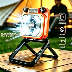 2-in-1 Cordless Camping Lantern & Fan with USB Port, Collapsible Hanging Light, Strong Wind, Magnet, Power Display, Portable Charger - Ideal for Hiking, Camping, Father's Day Gift for Outdoor Enthusiasts