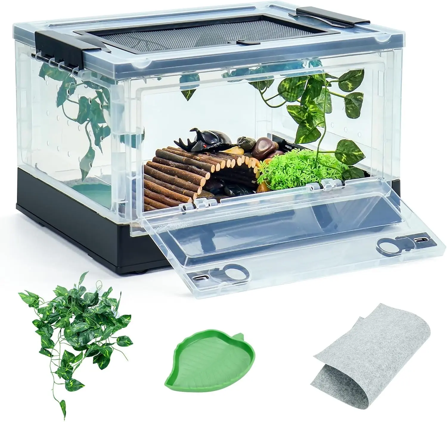 Foldable " Reptile Terrariums, Snake Tanks, and Enclosures for Bearded Dragons, Iguanas, Lizards, Crested Geckos -Clear Views, Portability, High-Temperature Resistant Iron Mesh Ventilation