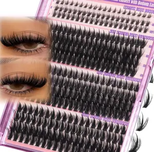 Volume Lash Clusters Spikes Cluster Eyelash Extensions 60D 80D 100D Thick Spiky Individuals Lashes 5-19mm Mega Wispy Eyelash Extension Fluff DIY D Curly Lash Extension with Bottom Lashes 296Pcs