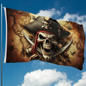 Vintage Pirate Skull & Treasure Map Flag☠️ Premium durable fabric, ultra-detailed print, perfect for nautical decor, pirate parties & showing your swashbuckling spirit!
