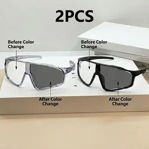 Unisex Photochromic Grey Sunglasses - Oversized Retro Aviator Style, Discoloration Varies with UV Intensity, Ideal for Fishing, Driving, Sports & Outdoor Protective Gear