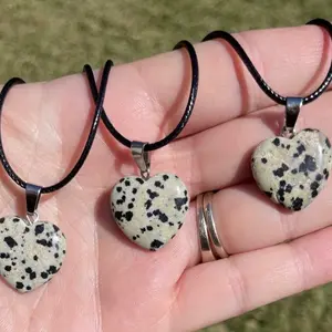 Natural Dalmatian Jasper Crystal Heart Pendant Necklace