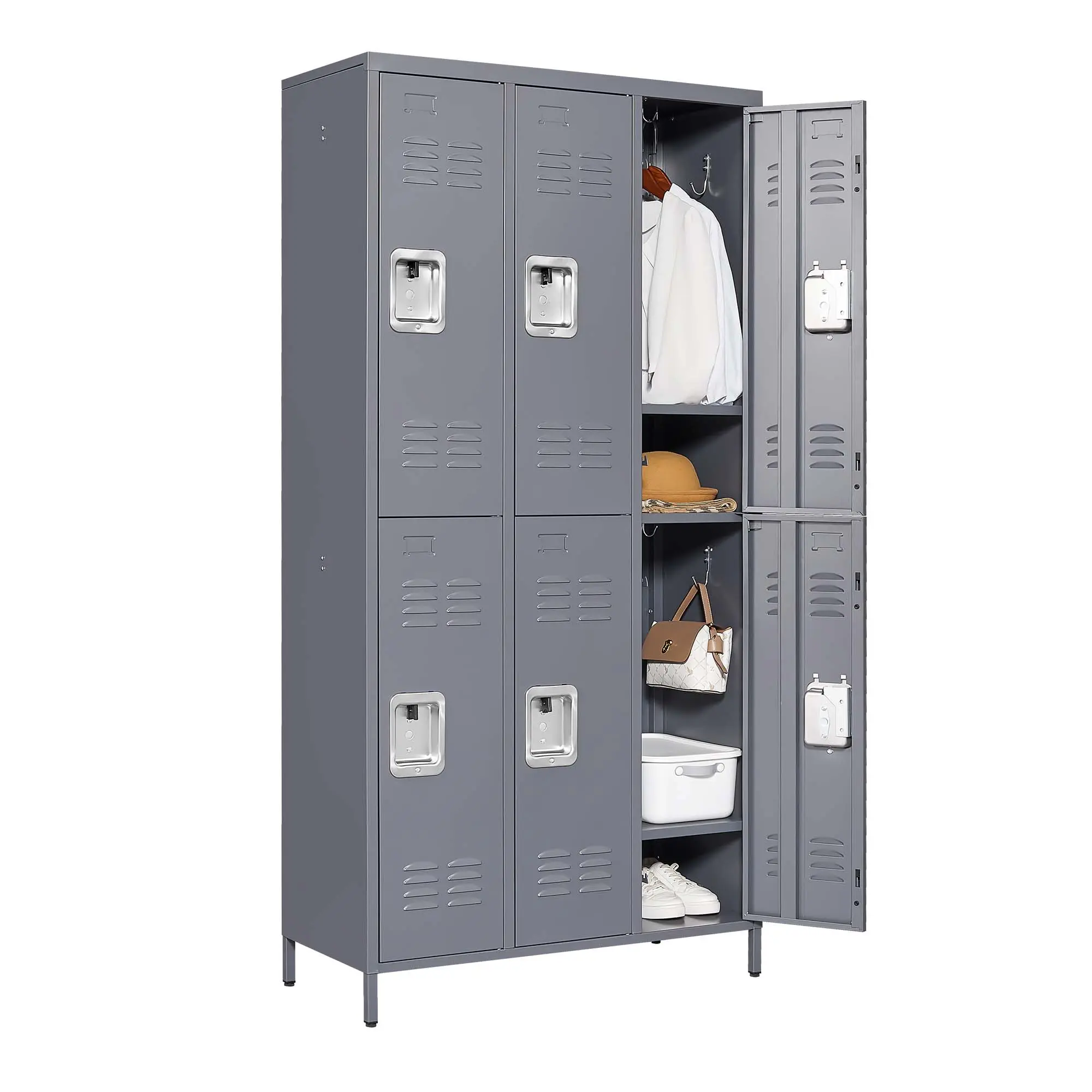Dreamzon Modern Durable Commercial Office Metal Lockers - 6-Door, 72"H with Door Locks, Electrostatic Spraying Treatment, Assembly-Required Storage Cabinet for Gym Rooms & Classrooms, Gray Dressing Room Solution