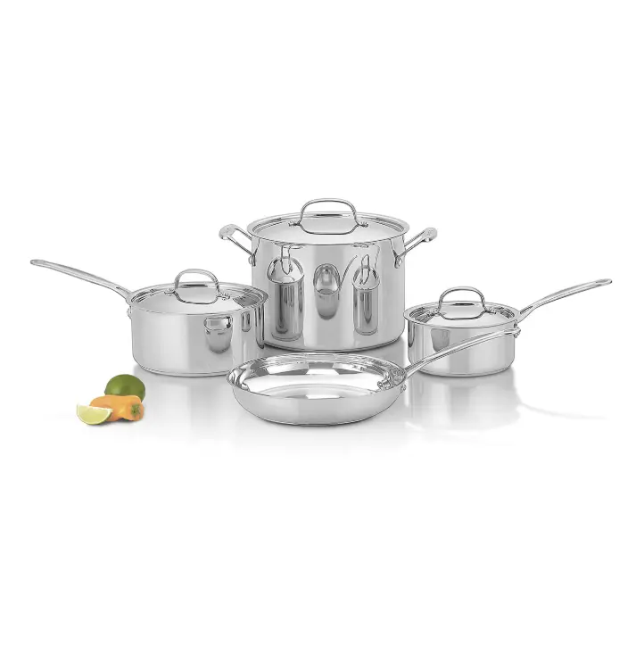 Cuisinart cookware set, stainless steel pots pans, 7 piece cookware, kitchen cooking set, pots pans set